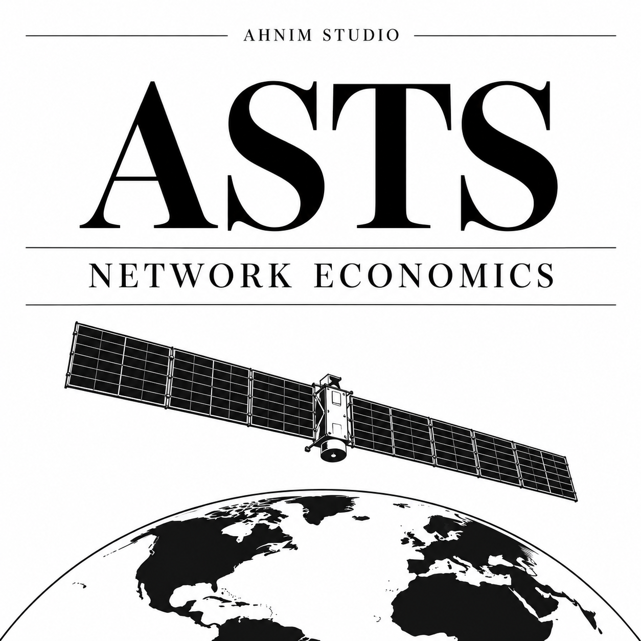 AHNIM STUDIO ASTS Network Economics editorial cover with a symbolic satellite illustration